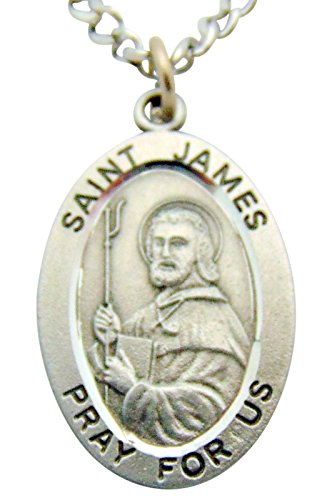 Westmon Works St James Solid Pewter One Inch Saint Medal with Stainless Steel Chain