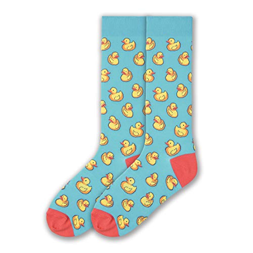 K. Bell Men's Classics Novelty Crew Socks, Rubber Ducks (Aqua), Shoe Size: 6-12