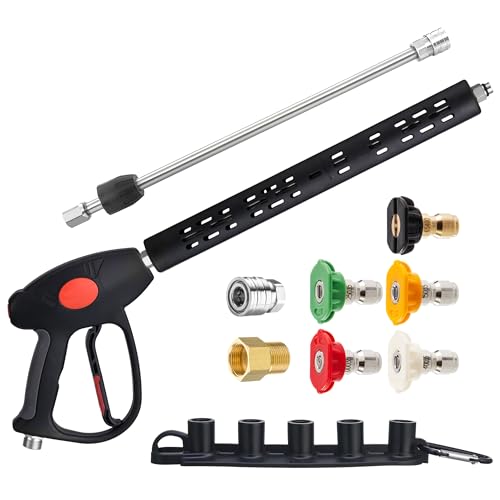 M MINGLE Replacement Pressure Washer Gun with Extension Wand, M22 15mm or M22 14mm Fitting, 5 Nozzle Tips, 40 Inch, 4000 PSI