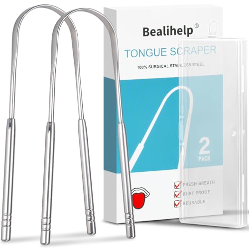 2 Pack Tongue Scraper, 100% Surgical 304 Stainless Steel Tongue Cleaner for Adults And Kids, Professional Tongue Brush for Oral Care, Improve Bad Breath and Fresh Breath