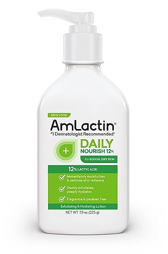 AmLactin Daily Moisturizing Lotion for Dry Skin – 7.9 oz Pump Bottle – 2-in-1 Exfoliator - Body Lotion with 12% Lactic Acid, Dermatologist-Recommended (Packaging May Vary)