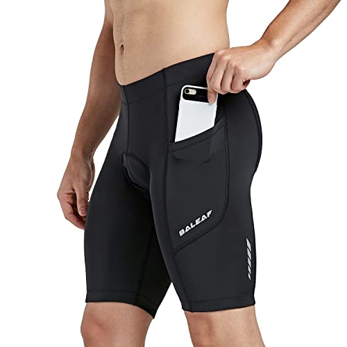 BALEAF Men's Padded Bike Shorts Cycling Tights 3D Padding Bicycle Accessories Road Biking MTB Pockets UPF 50+ Black Size XL