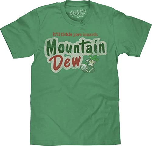 Tee Luv Men's Big and Tall Mountain Dew Shirt - Faded MTN Dew Soda Logo T-Shirt (Kelly Snow Heather) (LT)