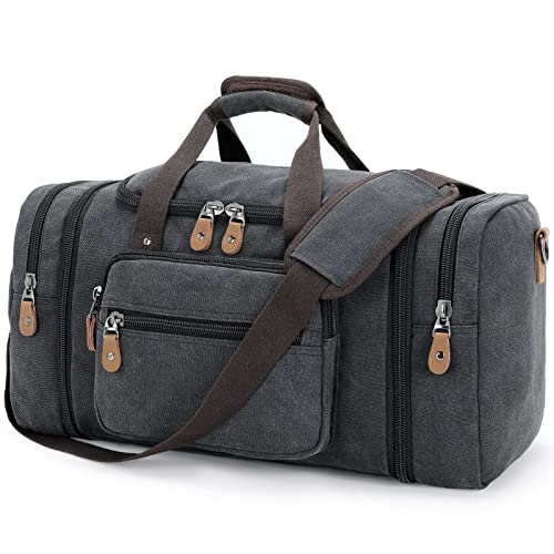 Canvas Duffle Bag for Travel, 60L Duffel Overnight Weekend Bag (Dark Gray)