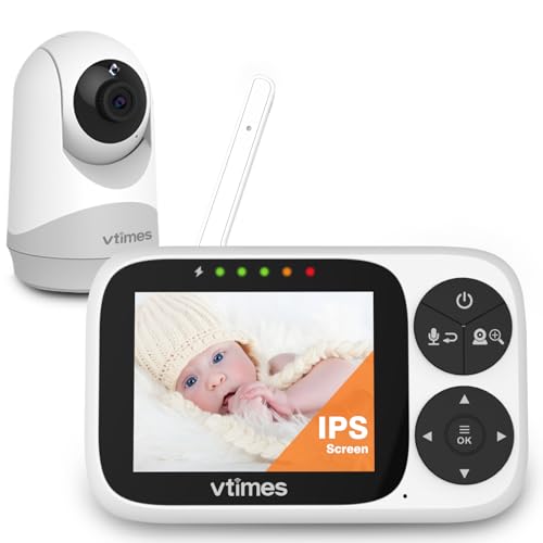 VTimes Baby Monitor with Camera and Audio, 3.2' IPS Screen Video Baby Monitor No WiFi Night Vision, Portable Baby Camera VOX Mode Pan-Tilt-Zoom Alarm and 1000ft Range, Ideal for Gifts