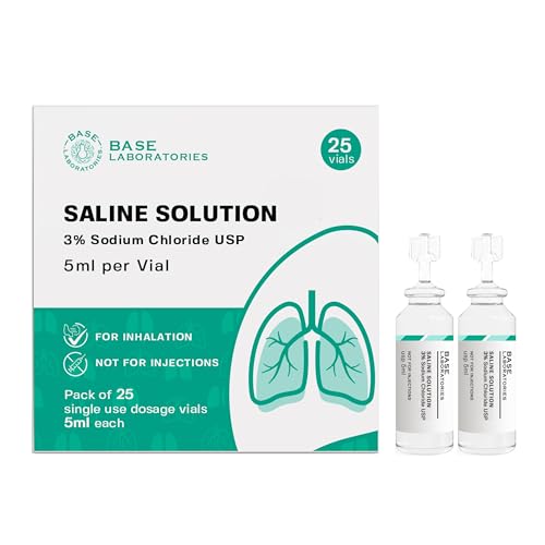 BASE LABORATORIES 3% Saline Solution for Nebulizer Machine | Saline Solution for Inhalation & Nasal Irrigation | High 3% Concentration l 25 Vials 5ml Unit Dose