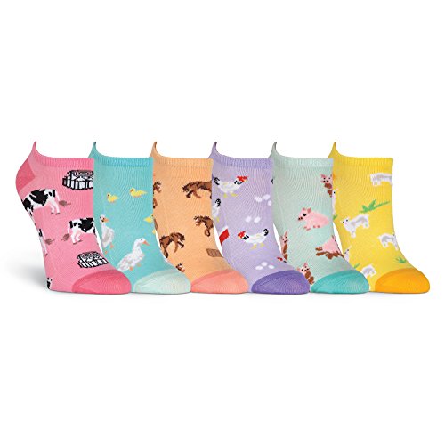 K. Bell Socks womens 6 Pair Pack Fun Animals Novelty Low Cut No Show Casual Sock, Farm Animals (Pink), 4 10 US