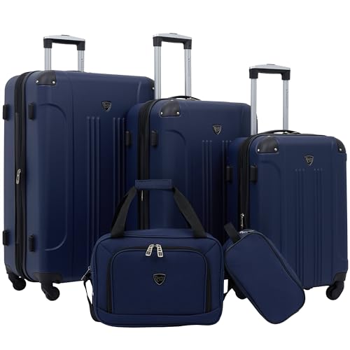 Travelers Club Chicago Hardside Expandable Spinner Luggages, Navy Blue, 5 Piece Set