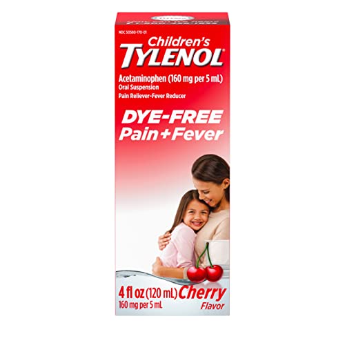 Tylenol Children's Liquid Oral Suspension Pain Reliever & Fever Reducer with Acetaminophen, Aspirin-, Ibuprofen-, High Fructose Corn Syrup- & Dye-Free, Cherry, 4 Fl. Oz
