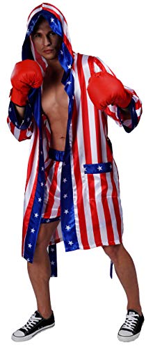 Maxim Party Supplies Adult Satin American Flag Boxing Costume with Robe and Shorts for Men