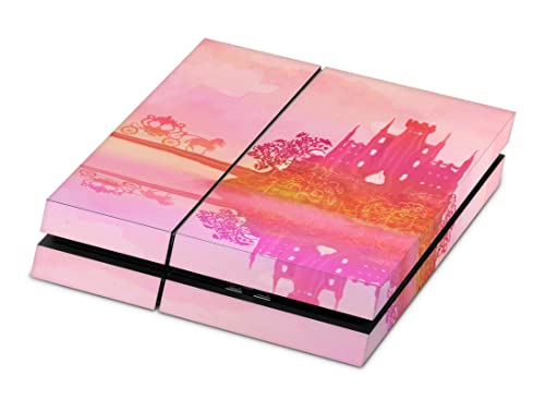 ZOOMHITSKINS PS4 Skin, Compatible for Playstation 4, Princess Castle Pink Fairytales Romantic Orange, 1 PS4 Console Skin, Durable & Fit, Easy to Install, 3M Vinyl Decal, Made in The USA