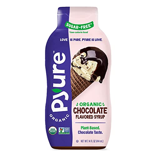 Pyure Organic Chocolate Flavored Syrup, Zero Sugar, 1 Net Carb Keto Syrup, Gluten-Free, Organic Plant-Based Sugar Free Chocolate Syrup for Vegan Keto Friendly Food, 14 Oz