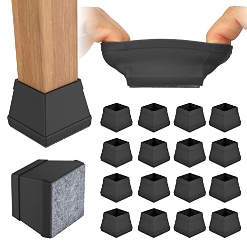 16 PCS Square Chair Leg Floor Protector, Silicone Chair Leg Cover, Furniture Leg Protectors with Felt, Mobile Table Leg pad, Protect The Floor from Scratches.1 1/2 in Black.