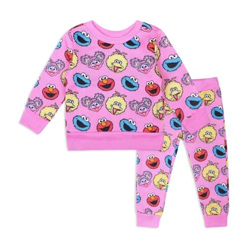 Sesame Street Girls Elmo, Cookie Monster, Big Bird and Abby Cadabby Long Sleeve Shirt and Joggers Set for Infant and Toddler