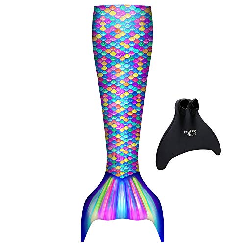 Fin Fun Fantasy with Included Monofin - Swimmable Mermaid Tail for Kids - Reinforced Water Game for Girls & Boys Made w/ Sun Resistant Material - (Rainbow, Child S/M)