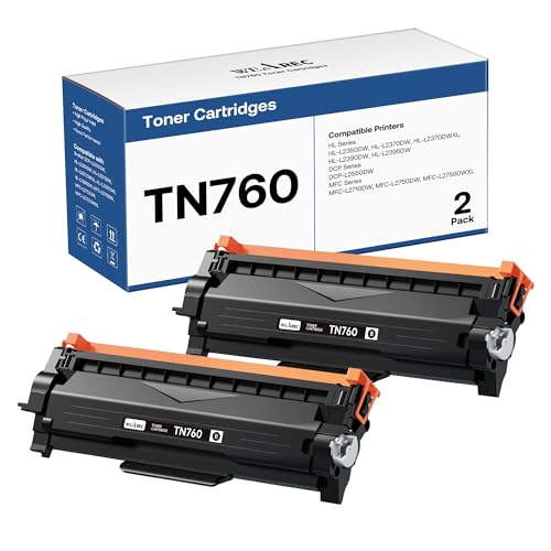 TN760 Toner Cartridges Replacement for Brother TN760 TN730 Compatible with DCP-L2550DW MFC-L2710DW MFC-L2750DW HL-L2350DW HL-L2370DW (Black, 2 Pack)