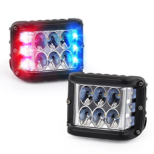 Dual Side Shooter LED Pod Light Bar with Red & Blue Strobe Pods Lights 4 Inch Off Road Lights Led Driving Lights Fit for 4x4 Jeep Truck Boat ATV SUV UTV