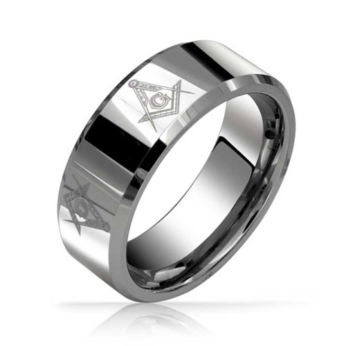 Bling Jewelry Square & Compass Freemason Masonic Titanium Wedding Band Ring for Men Polished Silver Tone Comfort Fit 8MM