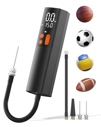 Electric Ball Pump with Inflation & Deflation, 3 Needles & Pressure Gauge(Max 15Psi), Rechargeable Air Pump for All Sports Balls - Volleyball Pump, Basketball Inflator, Football & Soccer Ball Air Pump