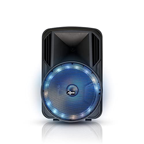 AXESS Portable Bluetooth Speaker, LED Lights, 12' Woofer, 1.5' Tweeter, Trolley & Wheels, USB SD Card AUX FM Inputs, 3,600 mAh Rechargeable Battery, PABT6030 Loud Indoor Outdoor Wireless Loud Speaker
