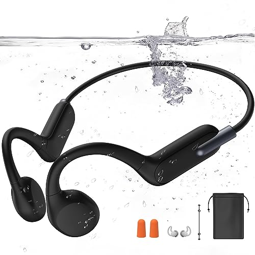 32GB Waterproof Bone Conduction Headphones - Bluetooth 5.3, Open Ear with Earplugs & Straps - For Swimming, Cycling, Running