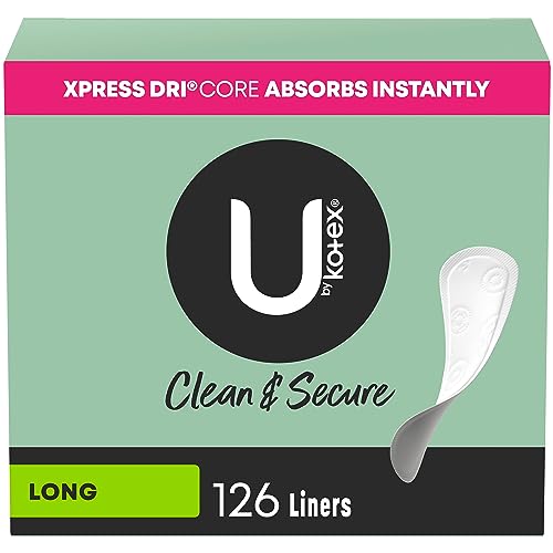 U by Kotex Clean & Secure Panty Liners, Light Absorbency, Long Length, 126 Count (Packaging May Vary)