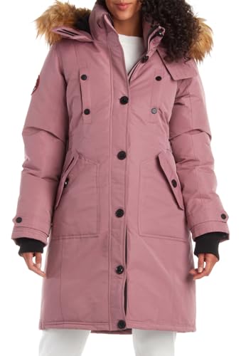 CANADA WEATHER GEAR Women's Winter Coat - Stadium Parka Jacket, Fur Trim Hood (S-3XL), Size Large, Pink Haze