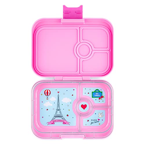 Yumbox Panino, 4-Compartment Leakproof Bento Box for Kids, 8.5x6x1.8; Single Latch Kids Lunch Box Container; BPA-Free, Durable & Easy Clean (Fifi Pink with Paris Tray)