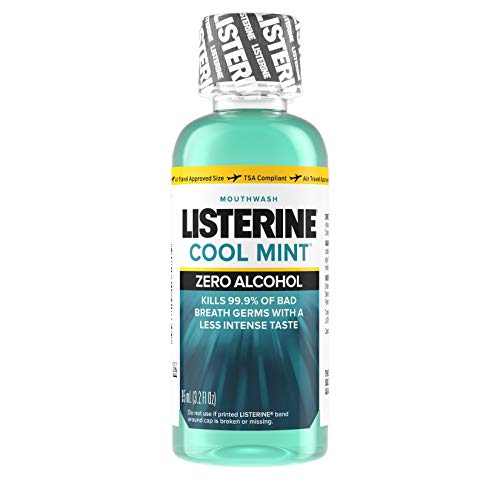 Listerine Zero Alcohol Mouthwash, Less Intense Alcohol-Free Oral Care Formula for Bad Breath, Cool Mint Flavor, 3.2 fl. oz