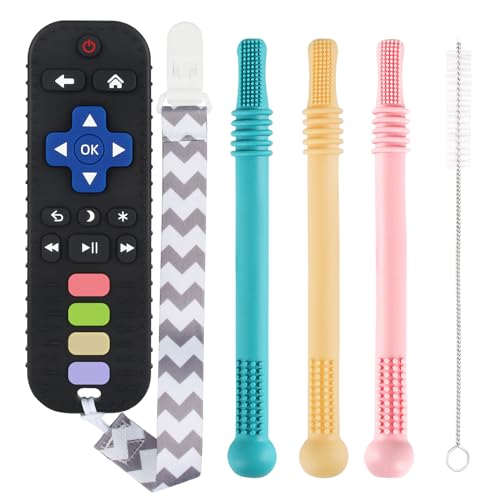 Teething Toys for Babies 0-6 6-12 12-18 Months Bpa Free Teething Sticks and Remote Teether for Babies Baby Sensory Chew Toys for Infants Babies 0-18 Months