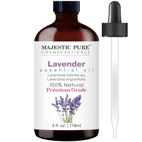 MAJESTIC PURE Lavender Essential Oil - Huge 4 fl oz with Dropper | 100% Pure and Natural Lavender Oil | Premium Grade Essential Oils for Diffusers, Skin, Aromatherapy, Massage