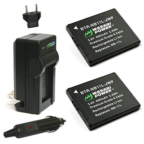 Wasabi Power Battery (2-Pack) and Charger for Canon NB-11L, NB-11LH and Canon PowerShot A2300 IS, A2400 IS, A2500, A2600, A3400 IS, A3500 IS, A4000 IS, ELPH 110 HS, ELPH 115 HS, ELPH 130 HS, ELPH 135 IS, ELPH 140 IS, ELPH 150 IS, ELPH 160, ELPH 170 IS, ELPH 320 HS, ELPH 340 HS, ELPH 350 HS, SX400 IS, SX410 IS