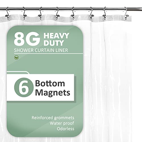 Shower Curtain Liner with 6 Weighted Magnets - Heavy Duty PEVA Plastic Shower Curtain for Bathroom, Waterproof Vinyl & See Through Shower Liner, Metal Grommets - Clear, 72x72