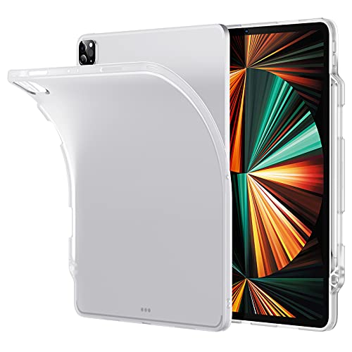 ESR Matte Case Compatible with iPad Pro 12.9 Inch (2021, 5th Generation), iPad Pro 12.9 Case with Pencil Holder, Soft Flexible Back Cover, Full Pencil 2 Support, Project Zero Series, Frosted Clear