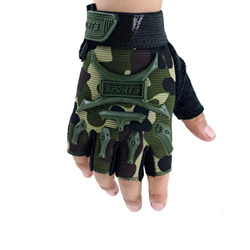 Long Keeper 4-9 Y Kids Half Finger Gloves Boys Girls Anti-slip Outdoor Sport Mittens (Camo, S)