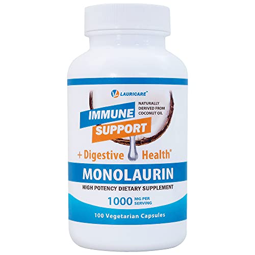 Lauricare High Potency Monolaurin Capsules- 1000mg Per Serving- 100 Count