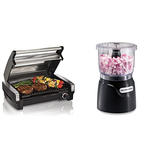 Hamilton Beach Electric Indoor Searing Grill & Electric Vegetable Chopper & Mini Food Processor, 3-Cup, 350 Watts