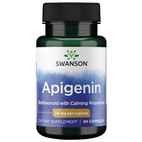 Swanson Apigenin Supplement, 50mg Capsules (90 Count), Helps Promote Sleep, Stress Relief & Overall Men's Health (Packaging May Vary)