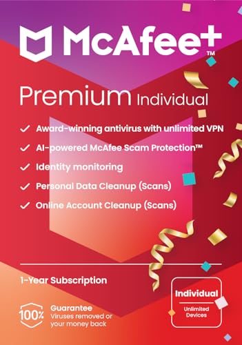 McAfee+ Premium 2024 Individual Plan | Unlimited Devices | Identity and Privacy Protection Software includes Unlimited Secure VPN, Identity Monitoring, Password Manager and Antivirus | Key Card