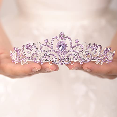 JWICOS Light Purple Crystal Tiara and Crown for Women Teen Girls Elegant Princess Crown with Comb Women's Rhinestone Headband for Wedding Prom Birthday Party (Light Purple)