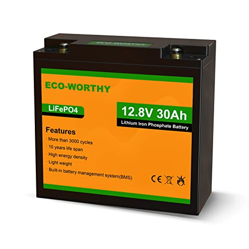 ECO-WORTHY 12V 30AH LiFePO4 Battery, Rechargeable Lithium Ion Phosphate Deep Cycle Battery for Trolling Motor, Golf Gart, Kids Scooters, Power Wheelchairs, Replacement of 12V 35AH SLA Battery