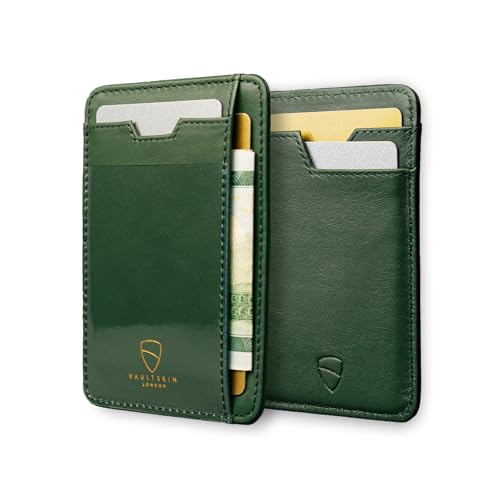 Vaultskin BRIXTON Slim Card Holder with ID Window - Minimalist Front Pocket Leather Wallet with RFID Protection for Men and Women (Hunter Green)