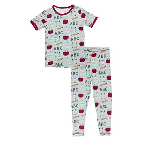 KicKee Pants 1st Day of School ABCs Pajama Set, Snug Pajamas for Boys and Girls (Spring Sky First Day of School - 4T)