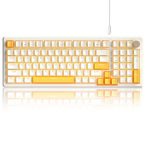 MageGee 98 Keys Mechanical Gaming Keyboard, Red Switch, 96% Compact Layout LED Yellow Backlit Wired Keyboard with Numpad Arrow Keys, for PC Laptop, for Game and Office, White