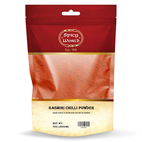 Spicy World Kashmiri Chili Powder Red 7 Ounce Resealable bag | All Natural Low Heat, Red Chili Powder - Red Pepper Powder
