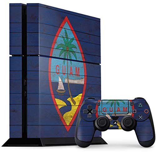 Skinit Decal Gaming Skin Compatible with PS4 Console and Controller Bundle - Originally Designed Guam Flag Dark Wood Design