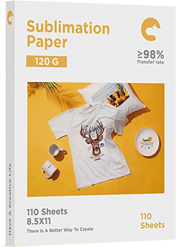 Hiipoo Sublimation Paper 8.5x11 Inch, Work with Sublimation Ink and E Sawgrass Inkjet Printers for Mugs T-Shirts Light Fabric and Other Sublimation Blanks (110 Sheets, 120G) (A-8.5x11)