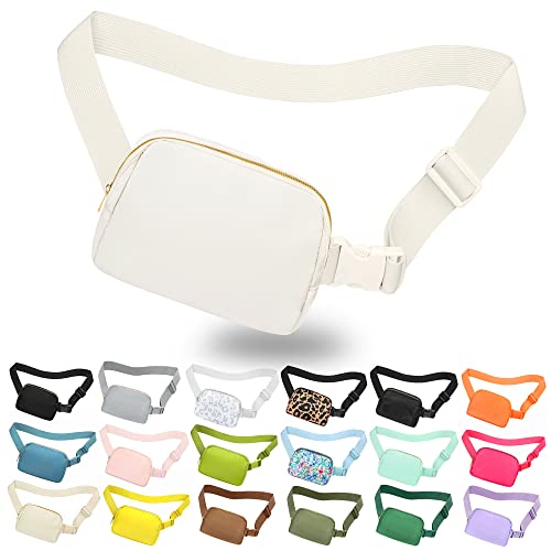 jealkip Fanny Pack Crossbody Bag for Women and Men, Belt Bag Waterproof Fanny Pack with Adjustable Strap, Waist Bag for Running Sports Off White