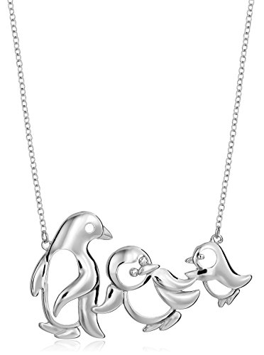 Amazon Collection Sterling Silver Penguin Family Necklace, 18'