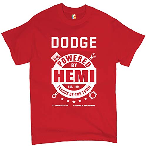 Dodge Powered by Hemi T-Shirt Licensed Dodge Charger Challenger Men's Tee Red XX-Large